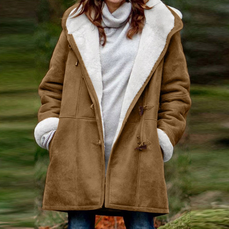 Women’s Sherpa-Lined Duffel Toggle Coat with Hood Warm Winter Fleece Jacket