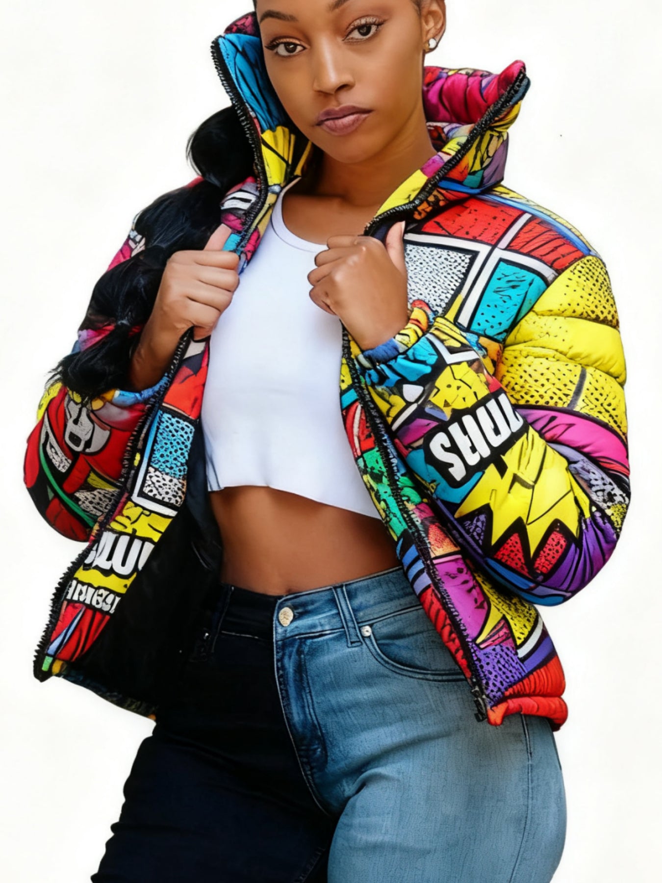 Women’s Short Warm Coat – Fashionable Casual Cardigan-Style Colourful Parka Jacket