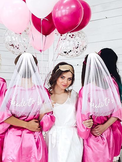 Bride-to-Be Embroidered Veil & Headband Set – Bachelorette Party Accessory for Bridal Shower, Engagement, Wedding, or Bridesmaid Gift (White Bridal Veil Headpiece)