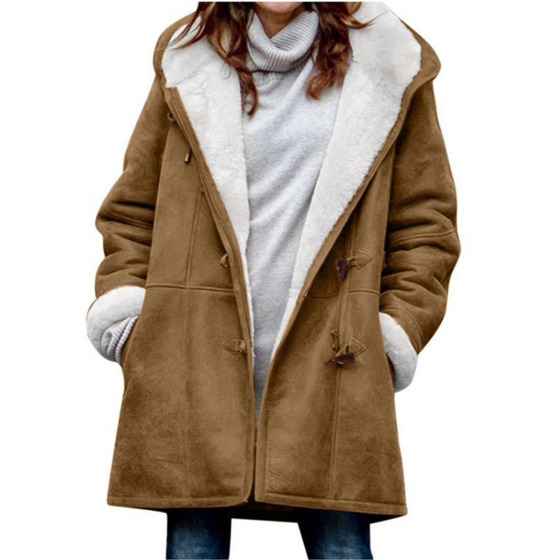 Women’s Sherpa-Lined Duffel Toggle Coat with Hood Warm Winter Fleece Jacket