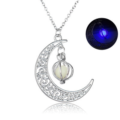 Flmass Moon Moon Glow Natural Stone Healing Necklace Women’s Luminous Pendant, Gift Charm