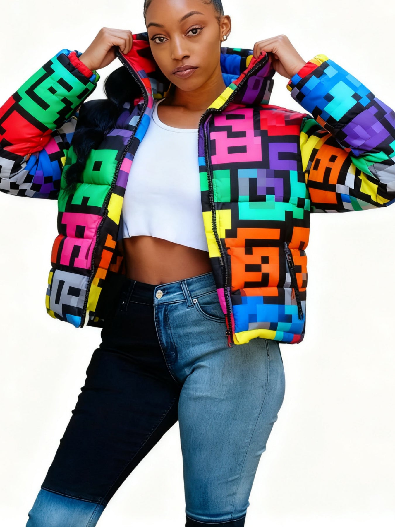 Women’s Short Warm Coat – Fashionable Casual Cardigan-Style Colourful Parka Jacket