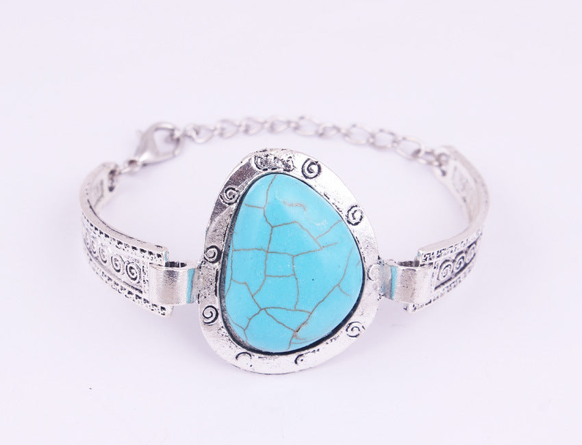 Turquoise Owl Charm Bracelet Imitation Thai Silver Adjustable Bracelet