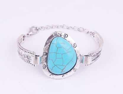 Turquoise Owl Charm Bracelet Imitation Thai Silver Adjustable Bracelet