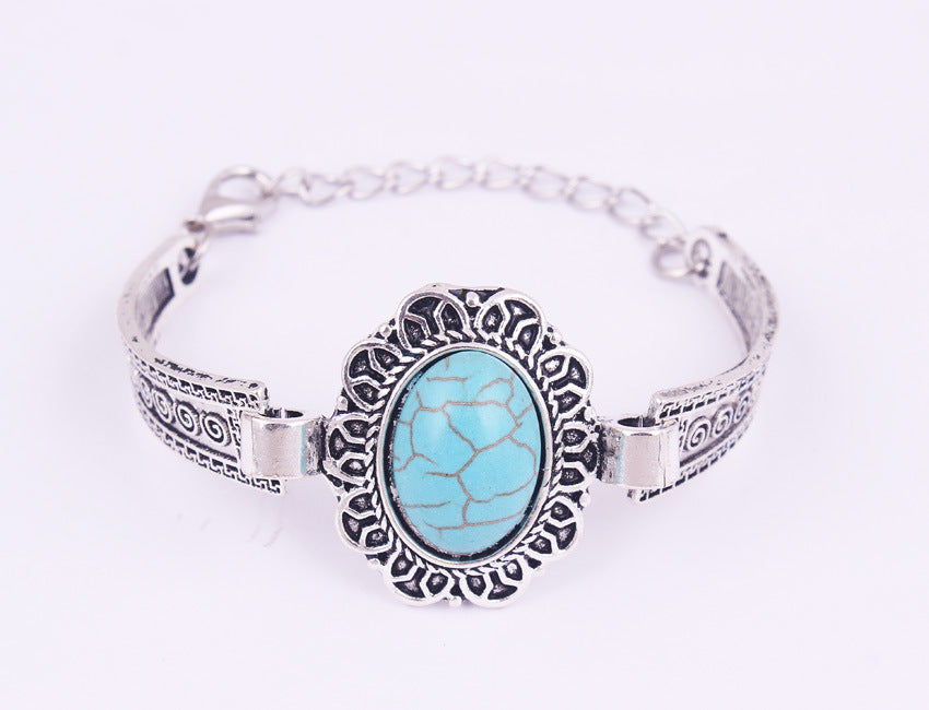 Turquoise Owl Charm Bracelet Imitation Thai Silver Adjustable Bracelet