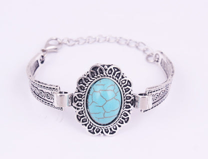 Turquoise Owl Charm Bracelet Imitation Thai Silver Adjustable Bracelet