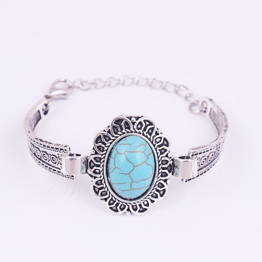 Turquoise Owl Charm Bracelet Imitation Thai Silver Adjustable Bracelet