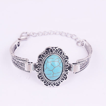 Turquoise Owl Charm Bracelet Imitation Thai Silver Adjustable Bracelet