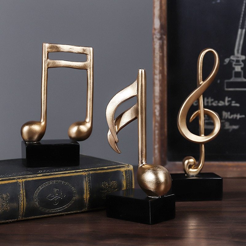 Gold Musical Note Statue – Elegant Resin Sculpture for Living Room, Office & Wine Cabinet Decor (Golden Musical-Note Home Ornament)