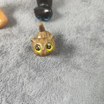 Hand-Carved Sandalwood Cat Figurine Premium Wooden Kitten Ornament & Desktop Decor Gift