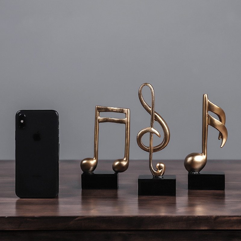 Gold Musical Note Statue – Elegant Resin Sculpture for Living Room, Office & Wine Cabinet Decor (Golden Musical-Note Home Ornament)