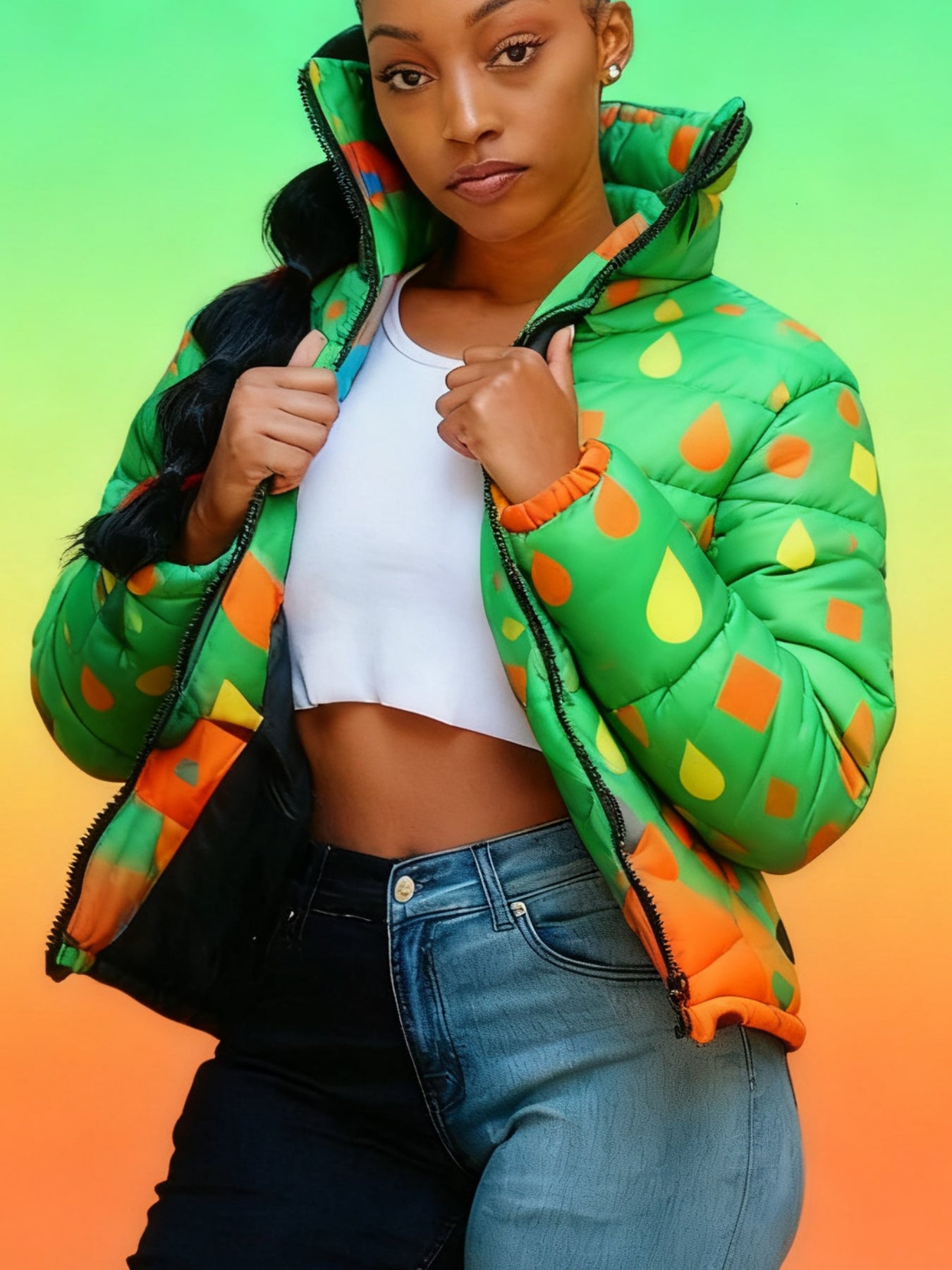 Women’s Short Warm Coat – Fashionable Casual Cardigan-Style Colourful Parka Jacket