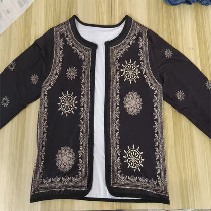 Women's Geometric Print Cardigan, Long Sleeve Open Front Knit Coat For Spring And Fall Semi-Formal Wear