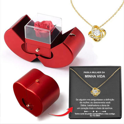 Red Apple Jewellery Box with Eternal Rose & Necklace – Gift for Her (Christmas, Valentine’s, Mother’s Day)