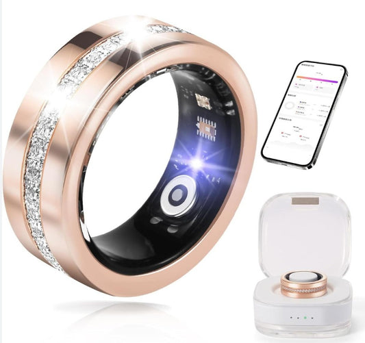 2025 Rose-Gold Diamond Smart Ring – Elegant Health & Fitness Tracker with Heart-Rate, SpO₂, HRV, Sleep & Step Monitoring (iPhone & Android Compatible, No Subscription)