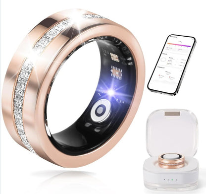 2025 Rose-Gold Diamond Smart Ring – Elegant Health & Fitness Tracker with Heart-Rate, SpO₂, HRV, Sleep & Step Monitoring (iPhone & Android Compatible, No Subscription)