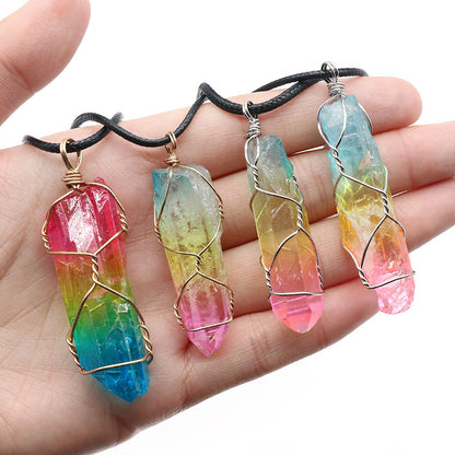 Flmass Hot Selling Stone Crystal Pillar Tree Of Life Pendant Ins Fashion Necklace