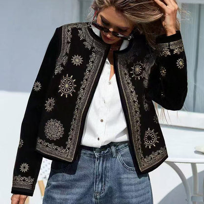 Women's Geometric Print Cardigan, Long Sleeve Open Front Knit Coat For Spring And Fall Semi-Formal Wear