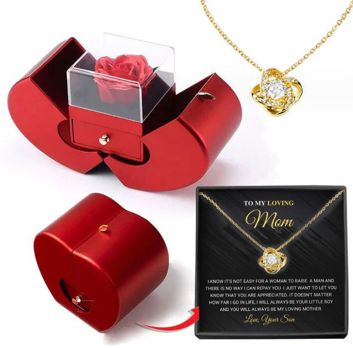 Red Apple Jewellery Box with Eternal Rose & Necklace – Gift for Her (Christmas, Valentine’s, Mother’s Day)