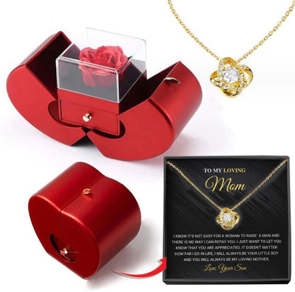 Red Apple Jewellery Box with Eternal Rose & Necklace – Gift for Her (Christmas, Valentine’s, Mother’s Day)