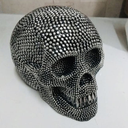 Luxury Rhinestone Skull Statue – Sparkling Crystal Diamond Skull Ornament for Home, Office & Halloween Decor | Gothic Art Figurine Centerpiece