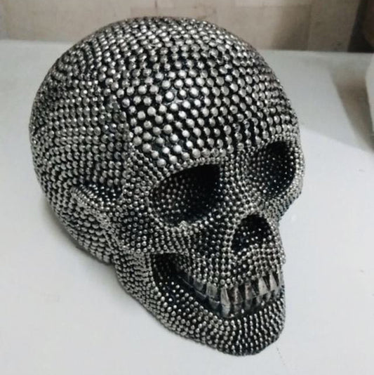 Luxury Rhinestone Skull Statue – Sparkling Crystal Diamond Skull Ornament for Home, Office & Halloween Decor | Gothic Art Figurine Centerpiece
