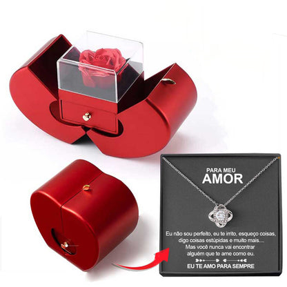 Red Apple Jewellery Box with Eternal Rose & Necklace – Gift for Her (Christmas, Valentine’s, Mother’s Day)