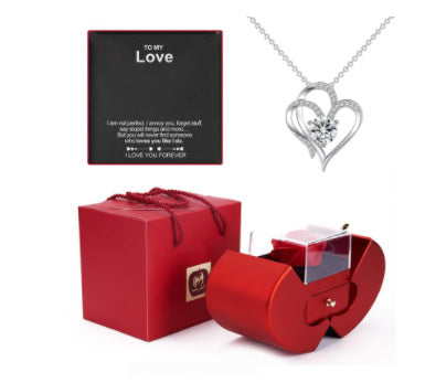 Red Apple Jewellery Box with Eternal Rose & Necklace – Gift for Her (Christmas, Valentine’s, Mother’s Day)