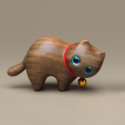Hand-Carved Sandalwood Cat Figurine Premium Wooden Kitten Ornament & Desktop Decor Gift