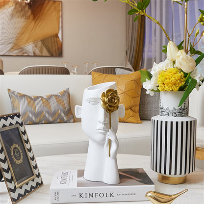 Vase Creative Ceramic Vase, Abstract Figure Ornaments, Multifunctional Art Flowers Bottle, Modern Minimalist Home Decoration, for Bedroom