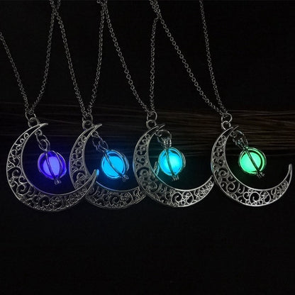 Flmass Moon Moon Glow Natural Stone Healing Necklace Women’s Luminous Pendant, Gift Charm