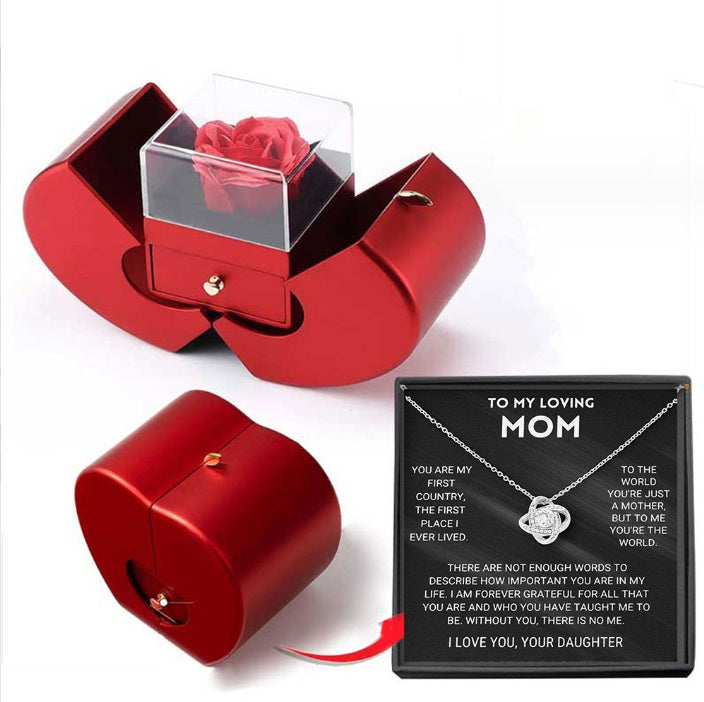 Red Apple Jewellery Box with Eternal Rose & Necklace – Gift for Her (Christmas, Valentine’s, Mother’s Day)