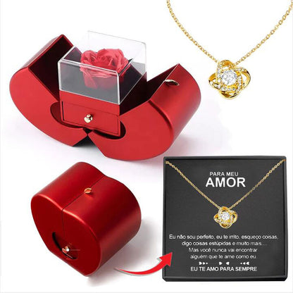Red Apple Jewellery Box with Eternal Rose & Necklace – Gift for Her (Christmas, Valentine’s, Mother’s Day)