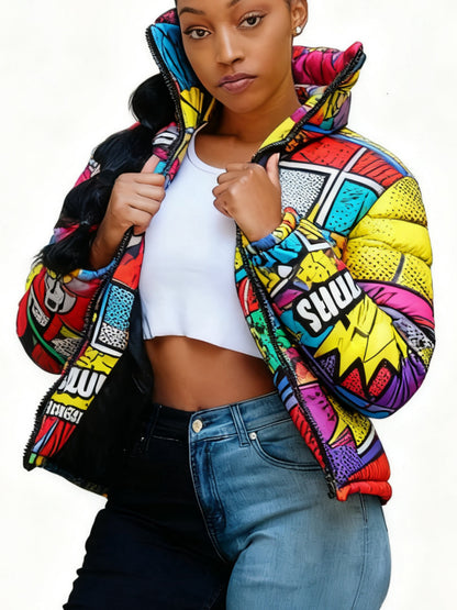 Women’s Short Warm Coat – Fashionable Casual Cardigan-Style Colourful Parka Jacket