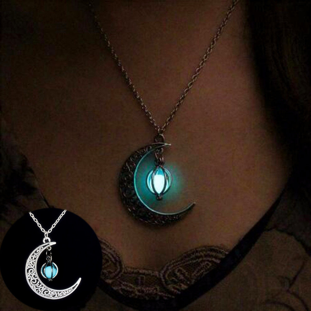 Flmass Moon Moon Glow Natural Stone Healing Necklace Women’s Luminous Pendant, Gift Charm