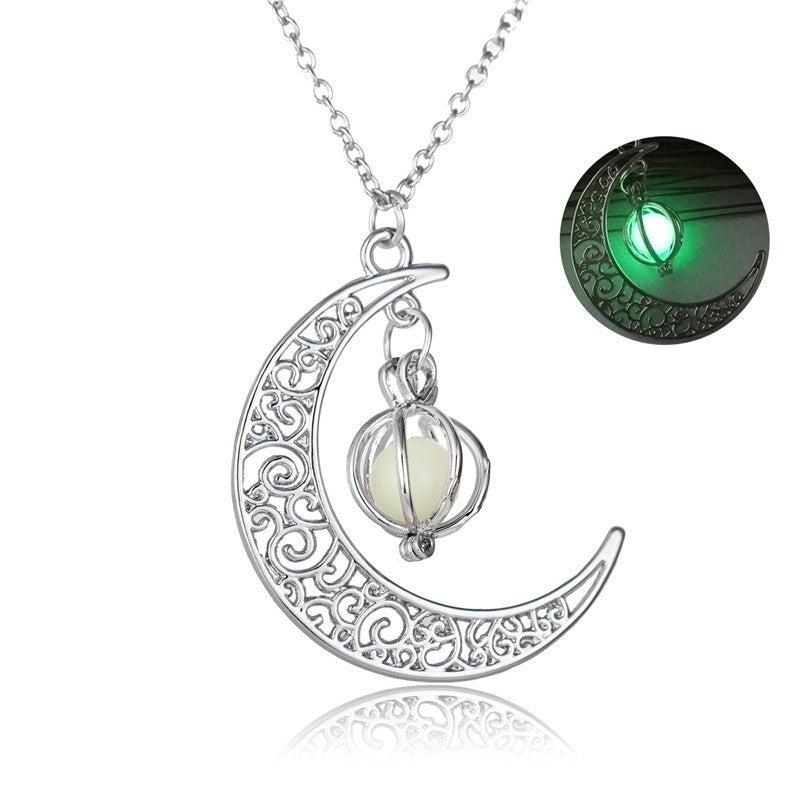 Flmass Moon Moon Glow Natural Stone Healing Necklace Women’s Luminous Pendant, Gift Charm