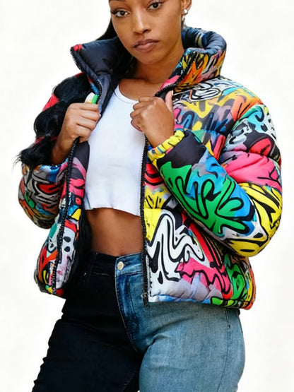 Women’s Short Warm Coat – Fashionable Casual Cardigan-Style Colourful Parka Jacket