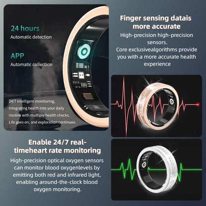 2025 Rose-Gold Diamond Smart Ring – Elegant Health & Fitness Tracker with Heart-Rate, SpO₂, HRV, Sleep & Step Monitoring (iPhone & Android Compatible, No Subscription)
