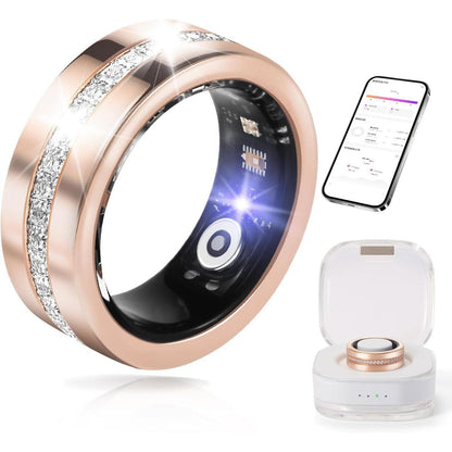 2025 Rose-Gold Diamond Smart Ring – Elegant Health & Fitness Tracker with Heart-Rate, SpO₂, HRV, Sleep & Step Monitoring (iPhone & Android Compatible, No Subscription)