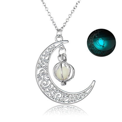 Flmass Moon Moon Glow Natural Stone Healing Necklace Women’s Luminous Pendant, Gift Charm