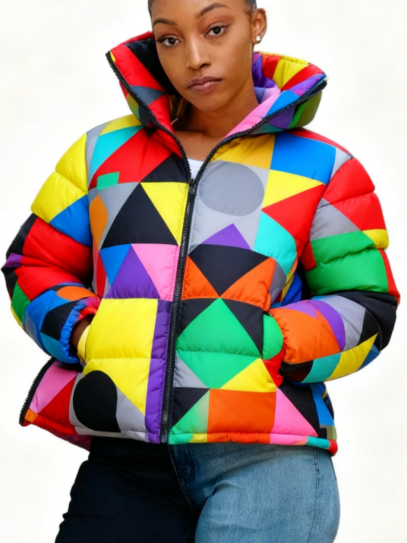 Women’s Short Warm Coat – Fashionable Casual Cardigan-Style Colourful Parka Jacket