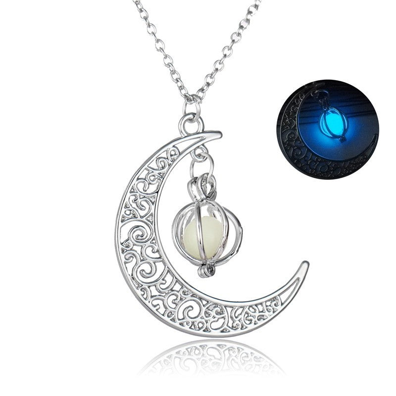 Flmass Moon Moon Glow Natural Stone Healing Necklace Women’s Luminous Pendant, Gift Charm