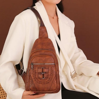 Men's And Women's Retro Leather Crossbody Bag Chest Bag