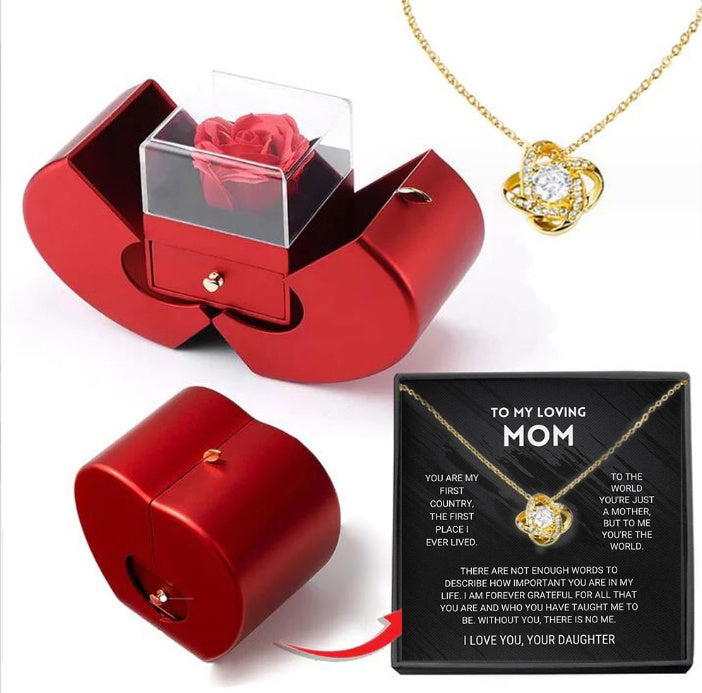 Red Apple Jewellery Box with Eternal Rose & Necklace – Gift for Her (Christmas, Valentine’s, Mother’s Day)
