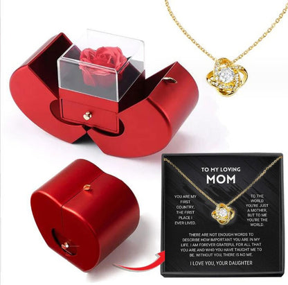 Red Apple Jewellery Box with Eternal Rose & Necklace – Gift for Her (Christmas, Valentine’s, Mother’s Day)