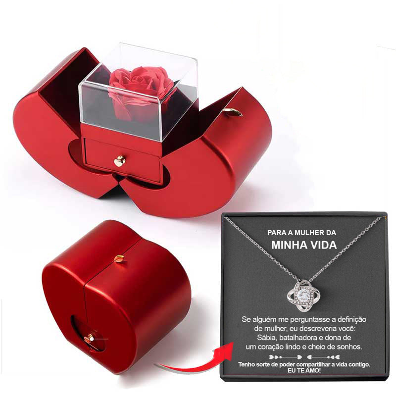 Red Apple Jewellery Box with Eternal Rose & Necklace – Gift for Her (Christmas, Valentine’s, Mother’s Day)