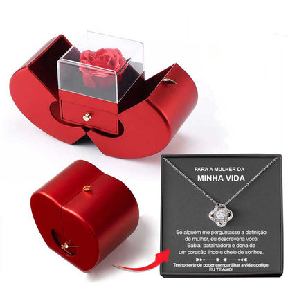 Red Apple Jewellery Box with Eternal Rose & Necklace – Gift for Her (Christmas, Valentine’s, Mother’s Day)