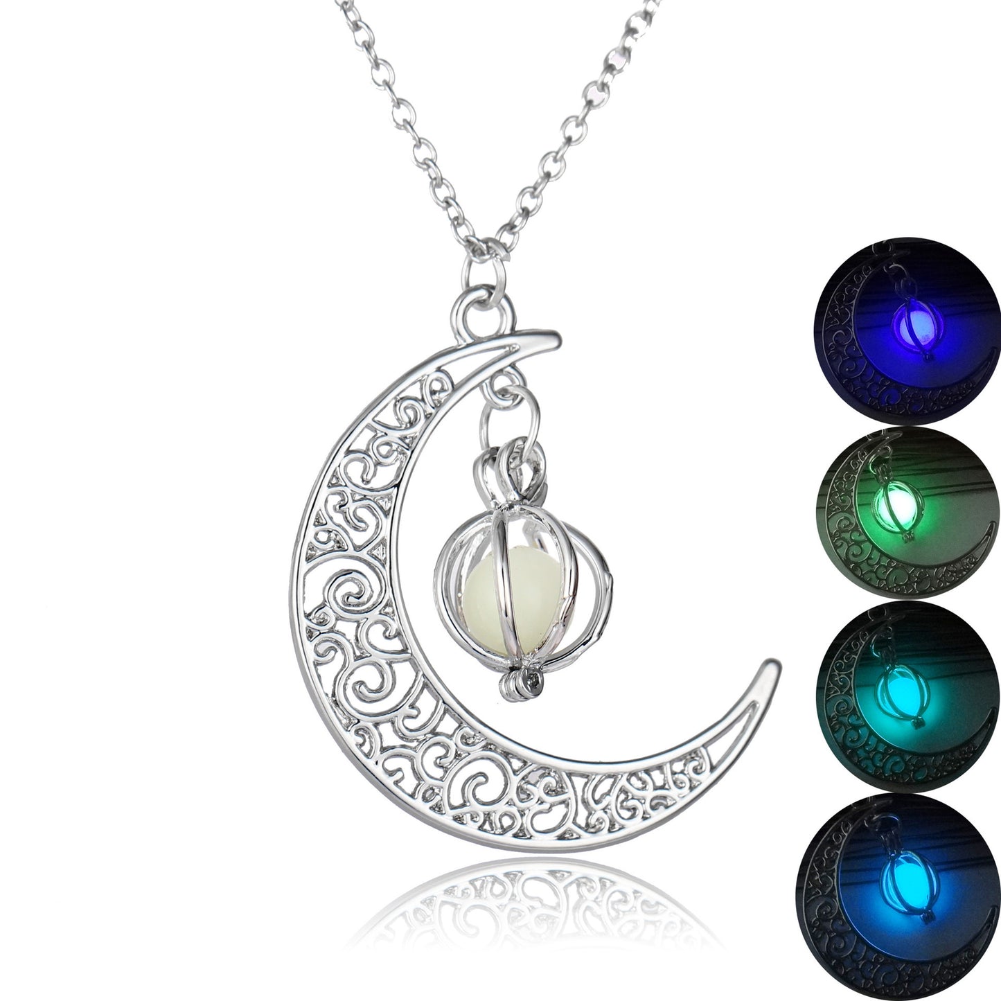 Flmass Moon Moon Glow Natural Stone Healing Necklace Women’s Luminous Pendant, Gift Charm