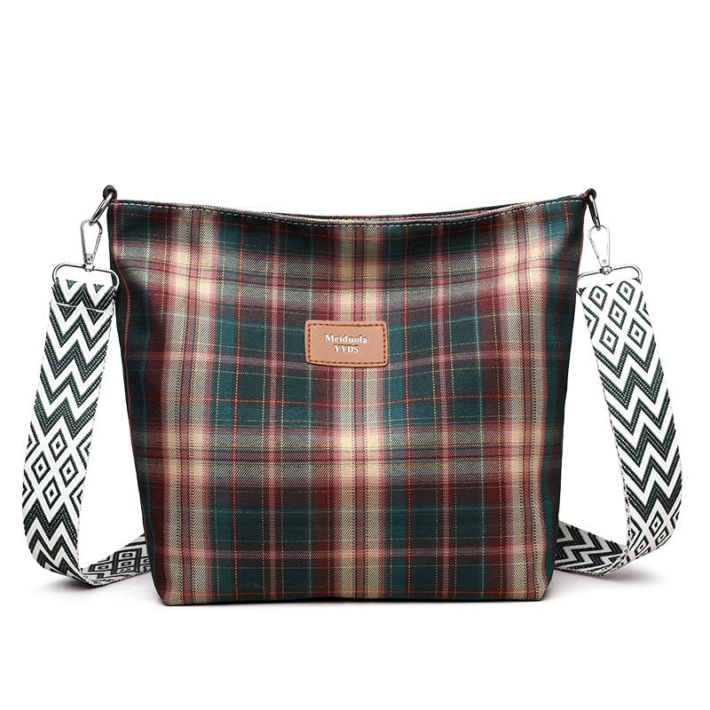 Large Capacity Contrast Color Check One-shoulder Versatile Commuter Messenger Bag