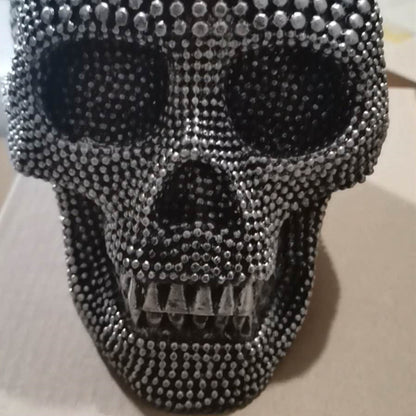 Luxury Rhinestone Skull Statue – Sparkling Crystal Diamond Skull Ornament for Home, Office & Halloween Decor | Gothic Art Figurine Centerpiece